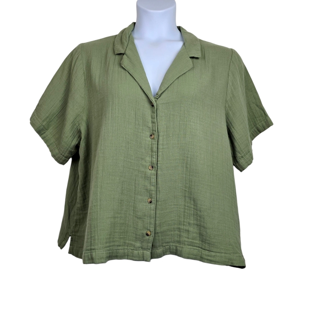 Old Navy Womens Short Sleeve Green Muslin Cotton Button Front Shirt Size XL NWT